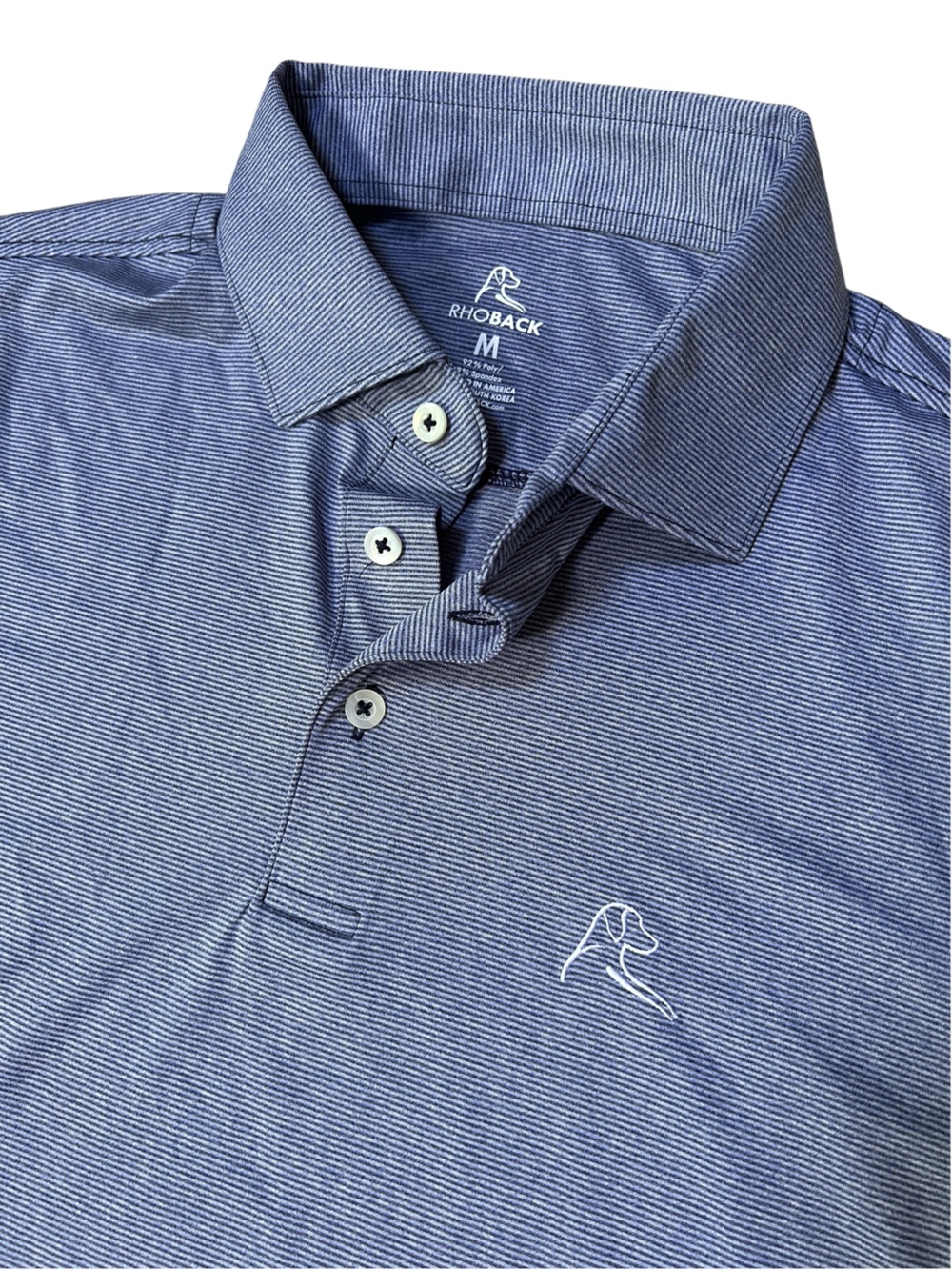 Rhoback Men’s Navy White Microstripe Performance Polo Shirt Size Medium